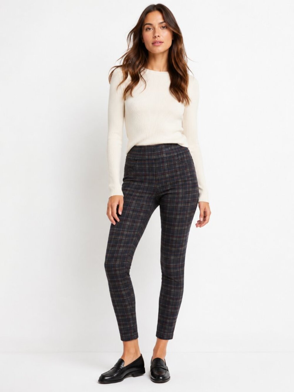 Sanctuary Runway High Rise Pull On Plaid Legging Pant Gray Navy Maroon S